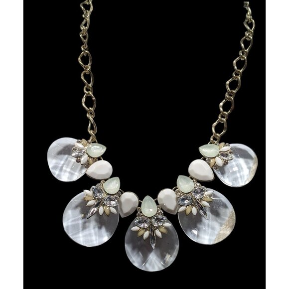 Chunky Glam White And Clear Gemmed Statement Necklace - Picture 3 of 6